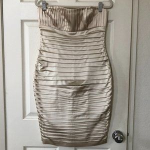 Calvin Klein Champagne Strapless Satin Pleated Bandage Dress 8